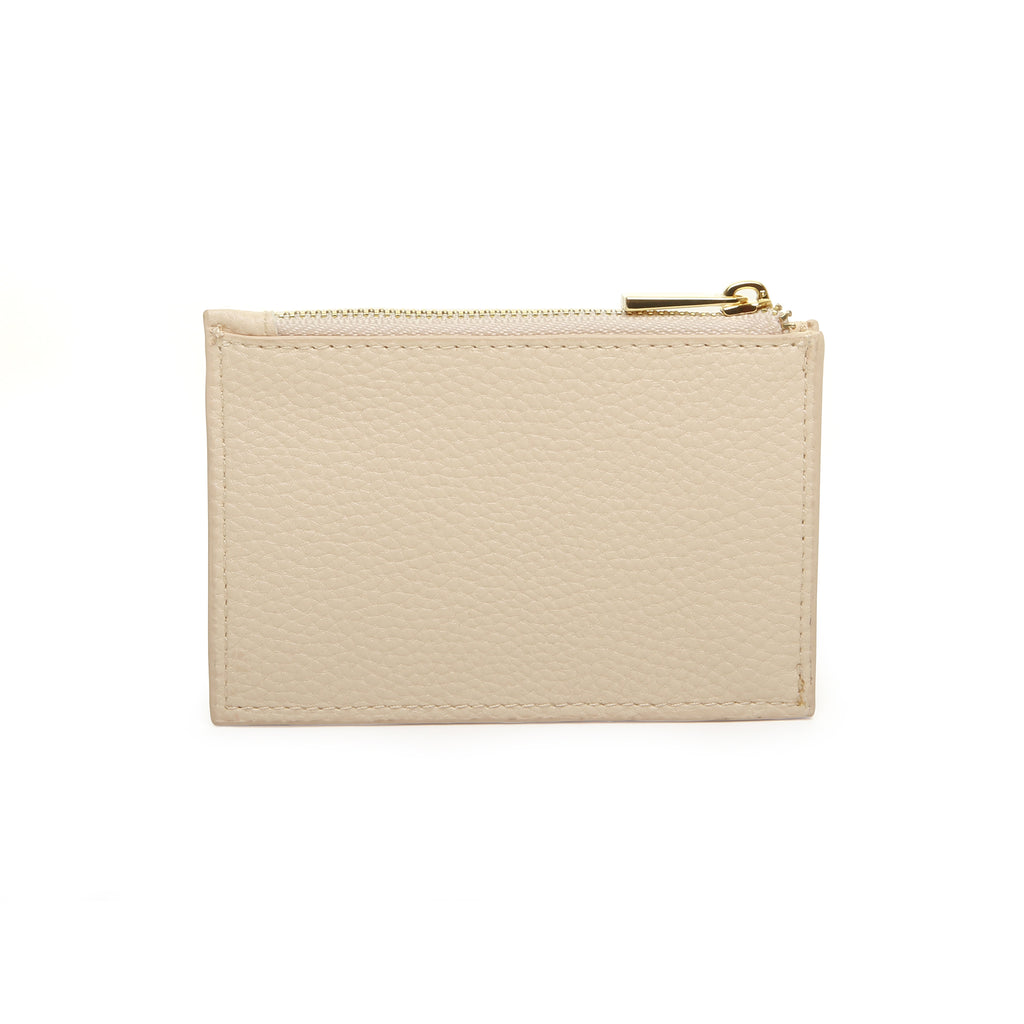Check and Leather Zip Card Case in Olive Green - Women